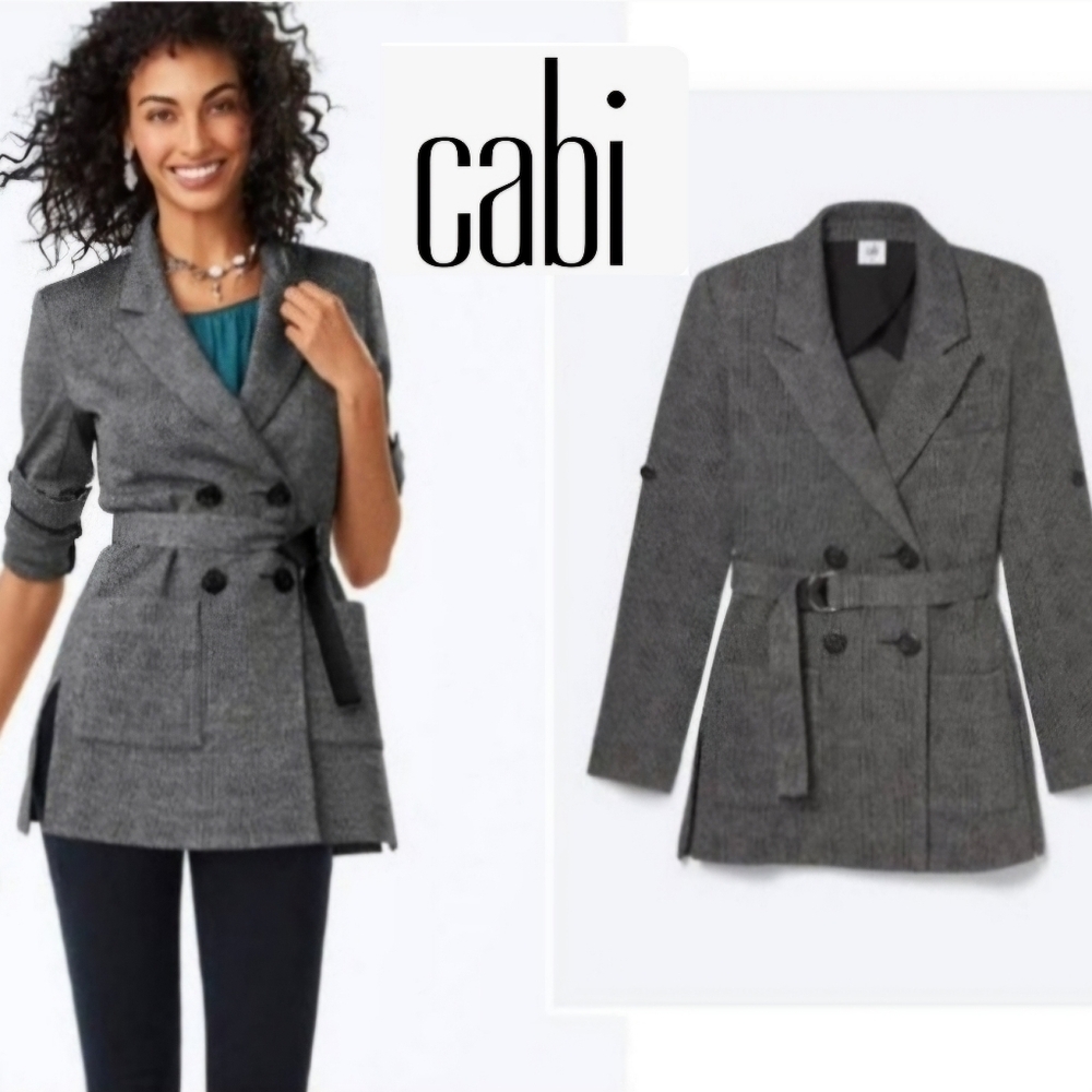 🏷️NWOT CABI 3728 Bond BLAZER Belted Long Roll Tab Sleeve XXS